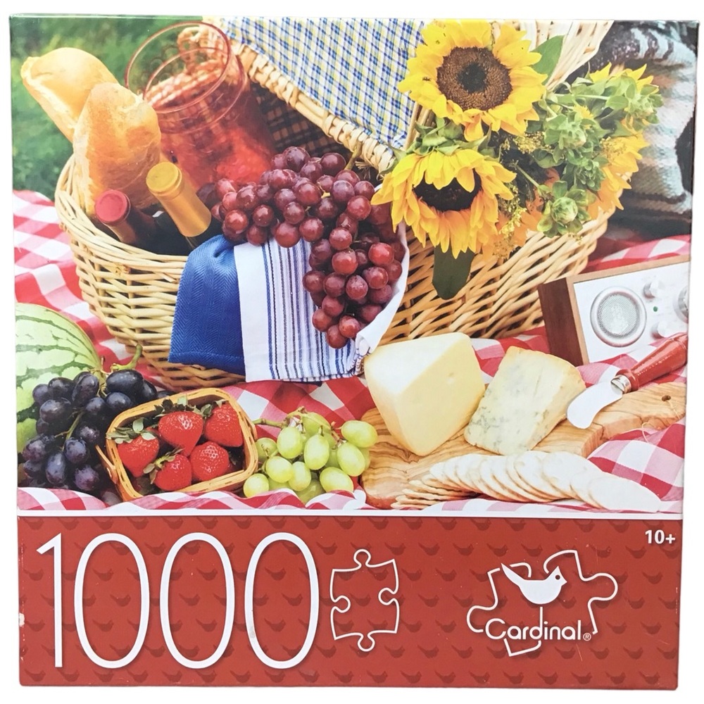 Jigsaw Puzzle Picnic Time 1000 Pieces Cardinal Grapes Strawberries Basket Wine